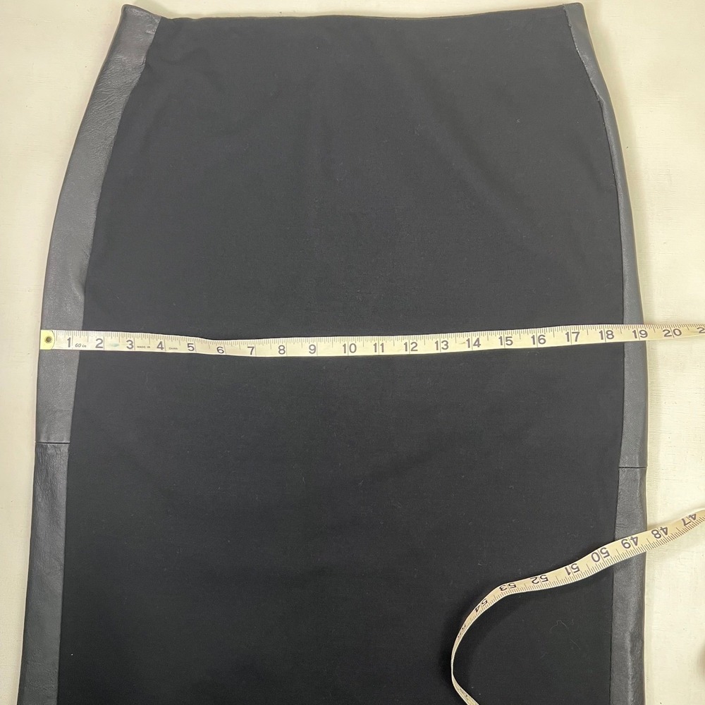 Eileen Fisher Black Pencil Skirt Faux‎ Leather Trim Career Medium M - Picture 5 of 11